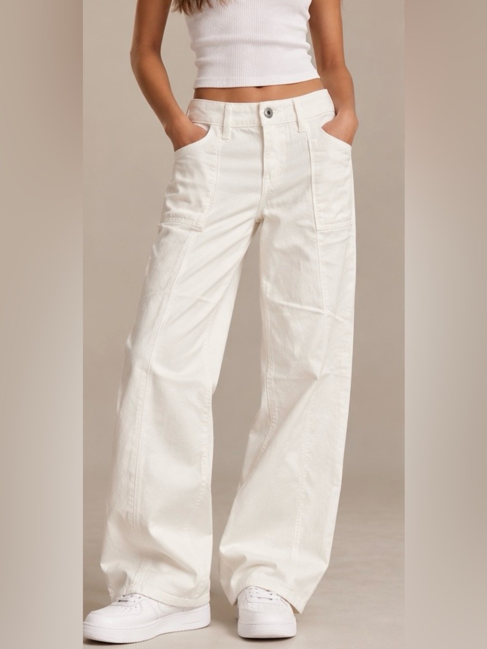 NWT Abercrombie Kids White Low Rise Baggy Jeans 11/12 Long Wide Leg